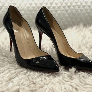 Louboutin Corneille 100 MM Heel in Black Patent Leather - Iconic Red Soles
